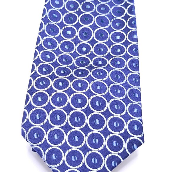 BCBG Attitude Mens Silk Tie Blue & White Circle Pattern - Picture 3 of 14